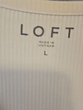 LOFT Cream Ribbed Knit Top
